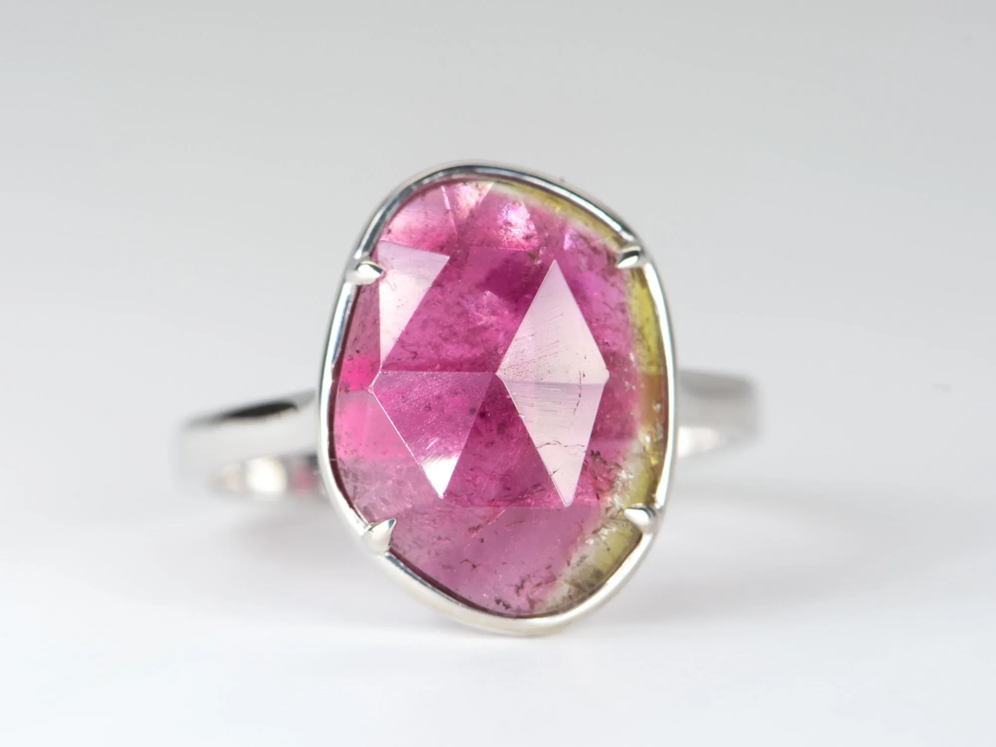 5.42ct Bi-Color Watermelon Tourmaline Stacking Ring 14K White Gold R6317