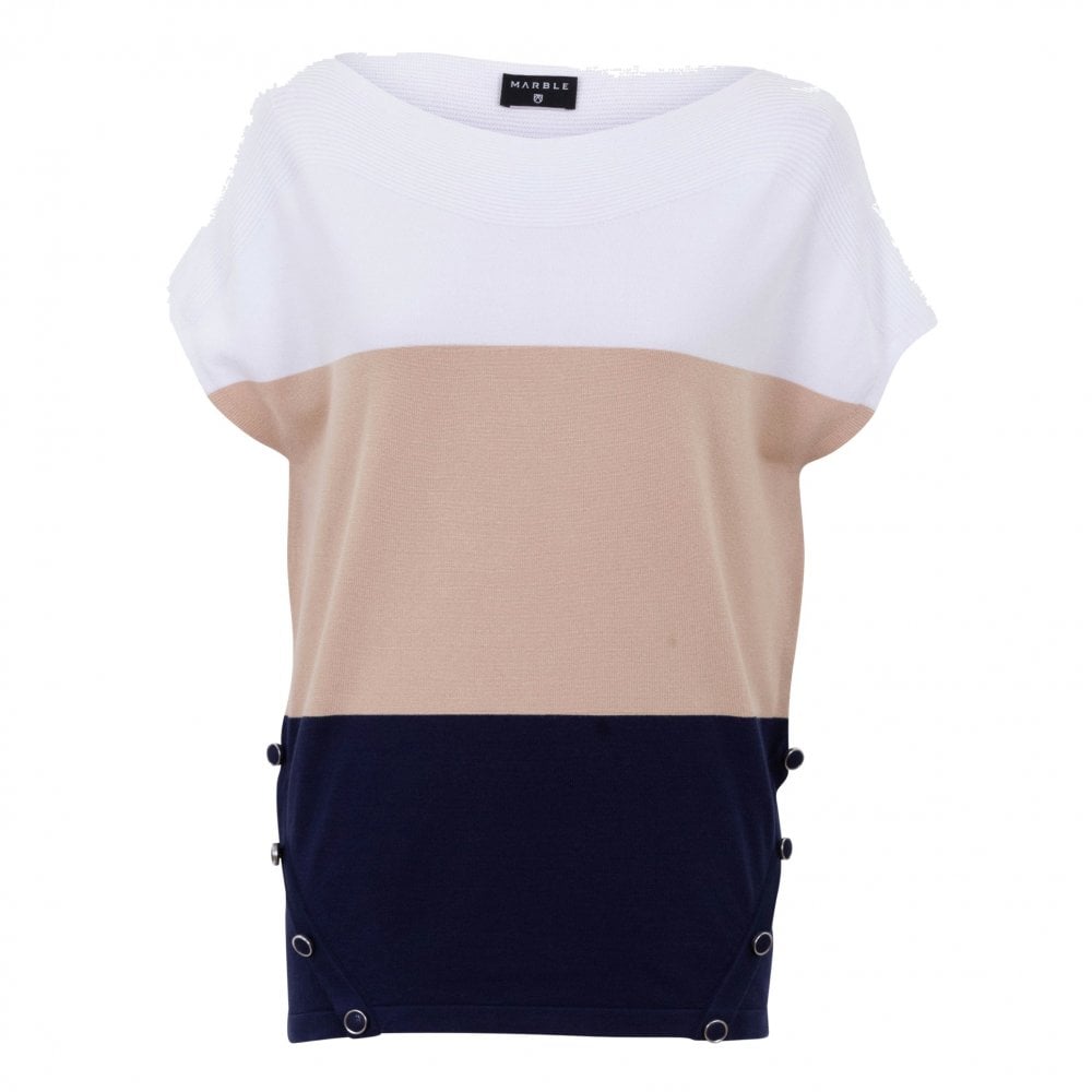 6907- Marble Colour Block Top- Stone/Navy