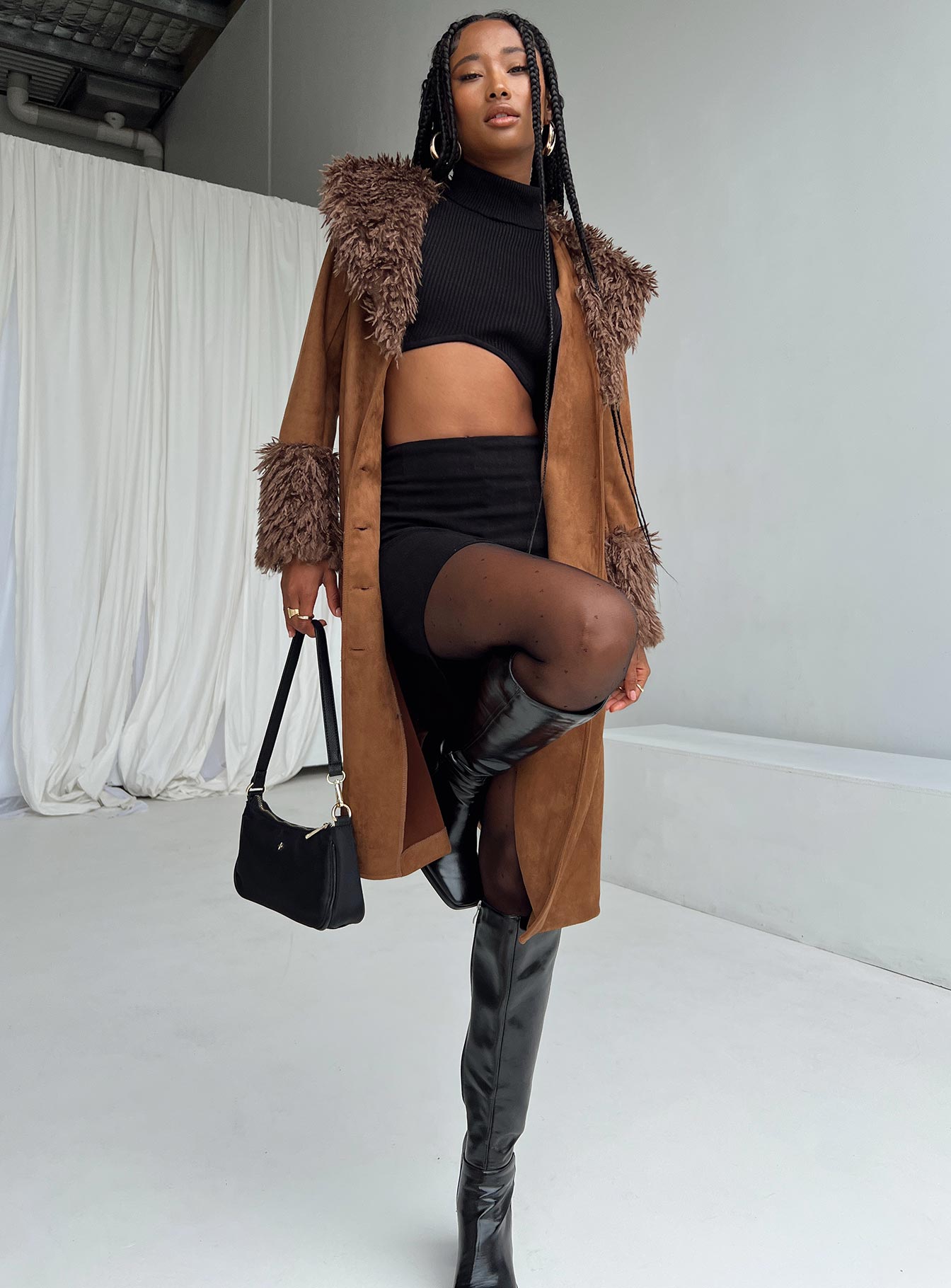 After Party Shearling Jacket Brown