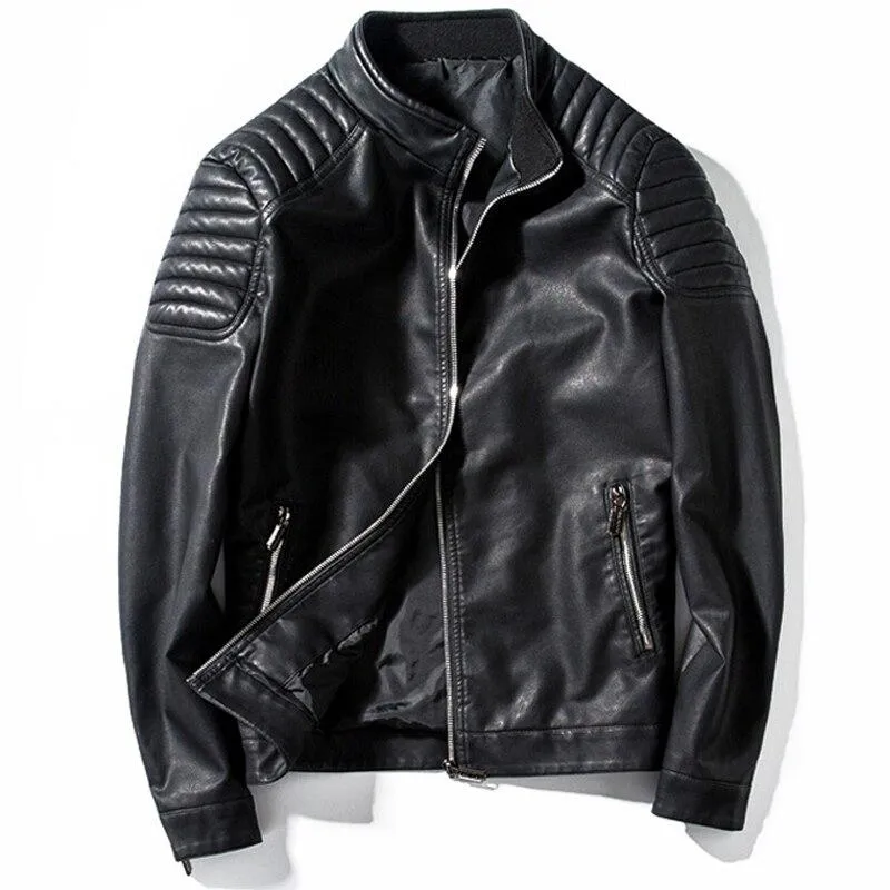 Biker PU Leather Jacket / Rock Style Motorcycle Outerwear Warm / Thick Mens Leather Jackets