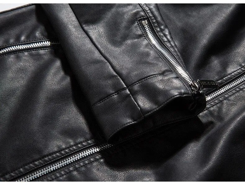 Biker PU Leather Jacket / Rock Style Motorcycle Outerwear Warm / Thick Mens Leather Jackets