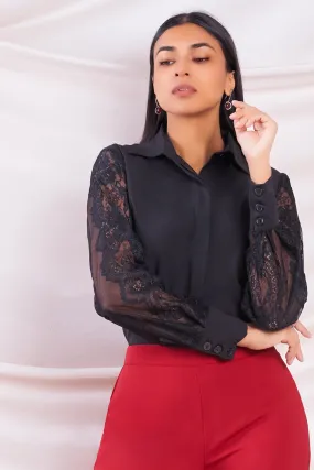 Black Lace Sleeve Shirt