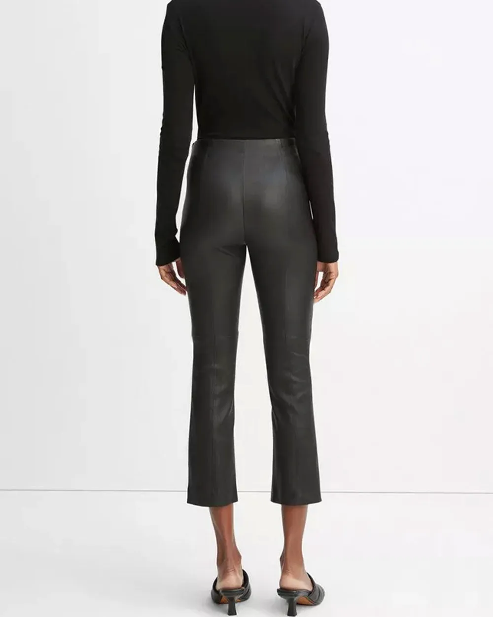 Black Stretch Leather Cropped Flare