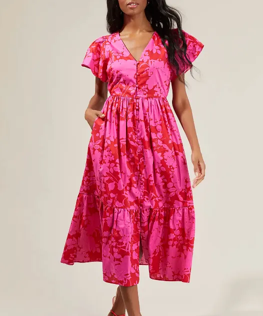 Blissa Midi Dress - Cherry/Fuchsia