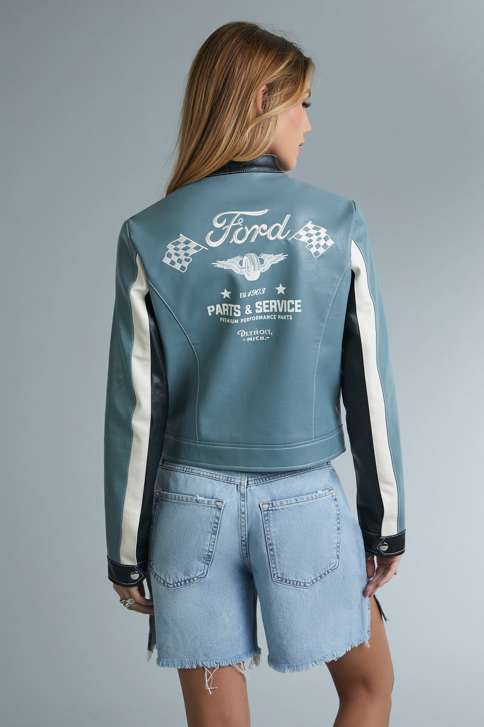 Blouson de course en similicuir à imprimé Ford