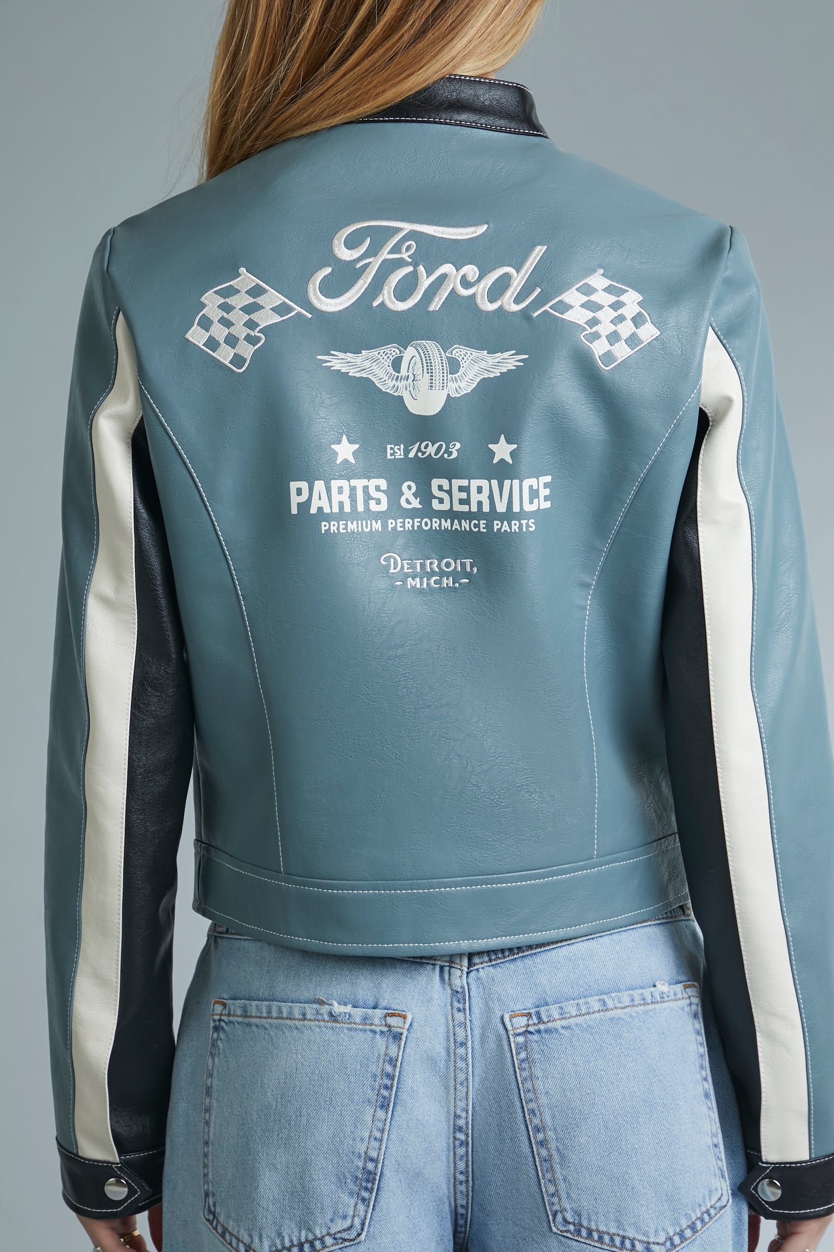 Blouson de course en similicuir à imprimé Ford