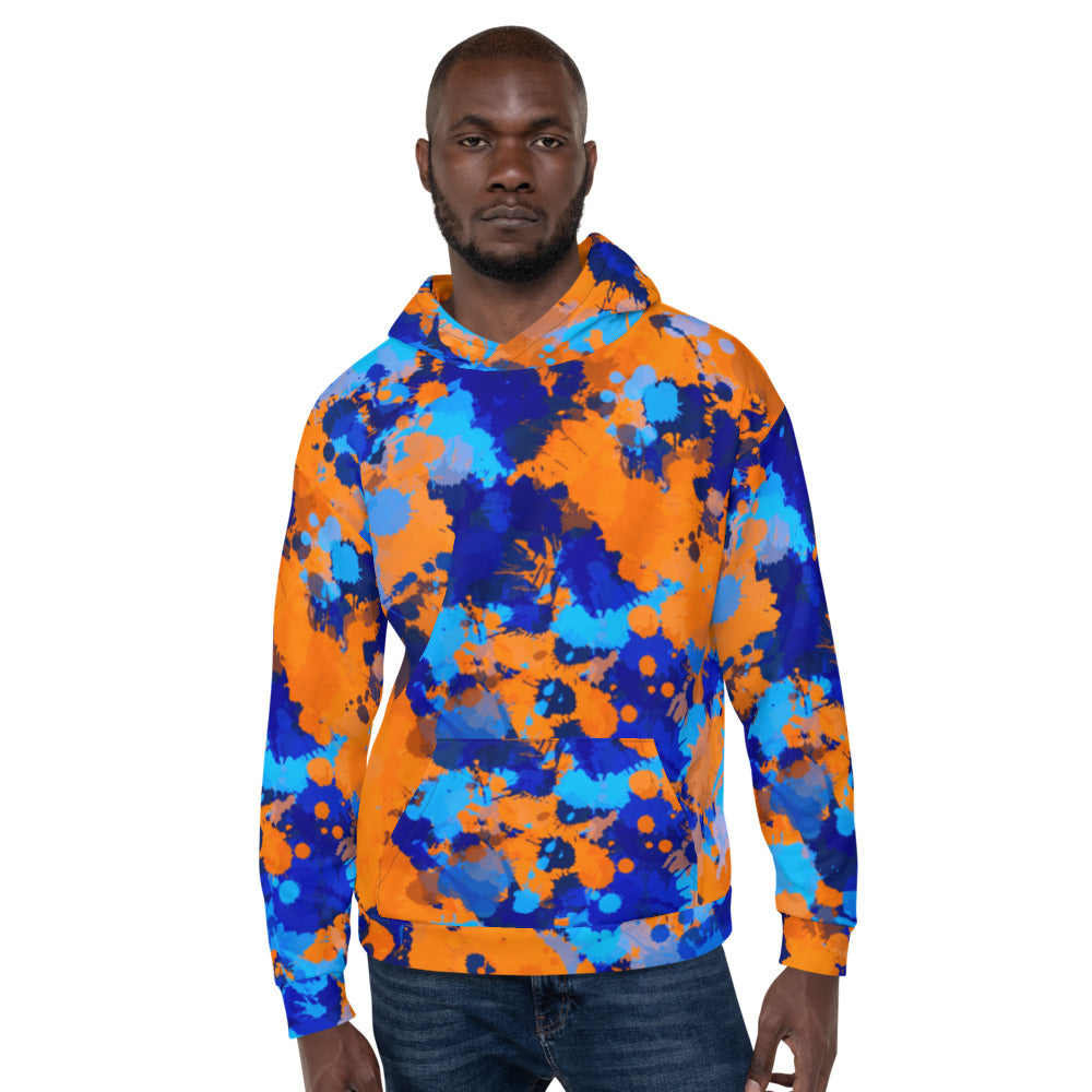 Blue and Orange Paint Splatter Pullover Hoodie