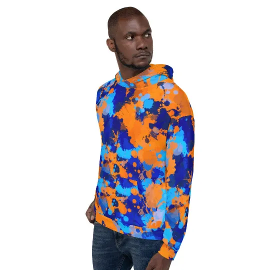 Blue and Orange Paint Splatter Pullover Hoodie