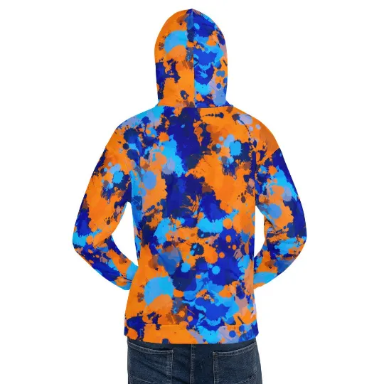 Blue and Orange Paint Splatter Pullover Hoodie