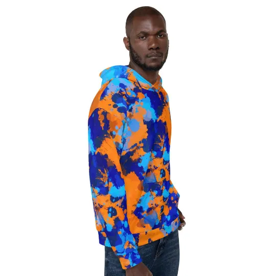 Blue and Orange Paint Splatter Pullover Hoodie