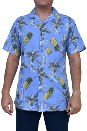 Bohio Men's Short Sleeve Button Down Shirt in Pineapple Print -Blue -MCS1619