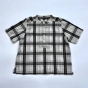 Bonpoint Check Collarless Short Sleeve Shirt: 8 - 10 Years