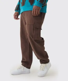 boohoo Mens Plus Tapered Fit Cargo Pants In Chocolate