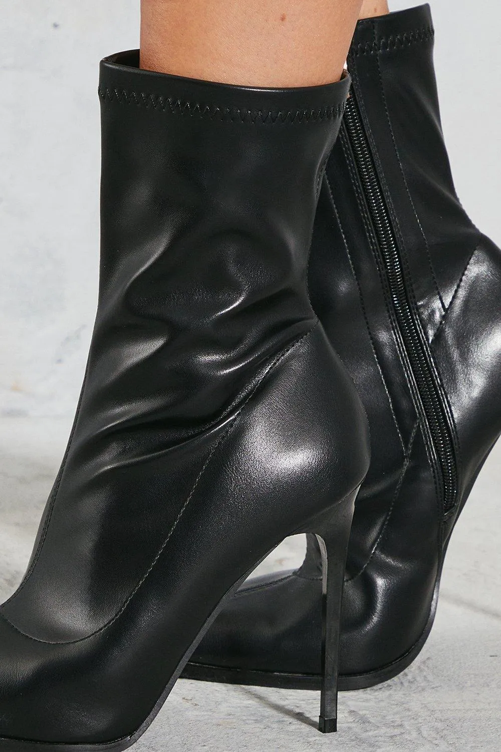 Boots | Leather Look Pointed Metal Toe Ankle Boots | MissPap