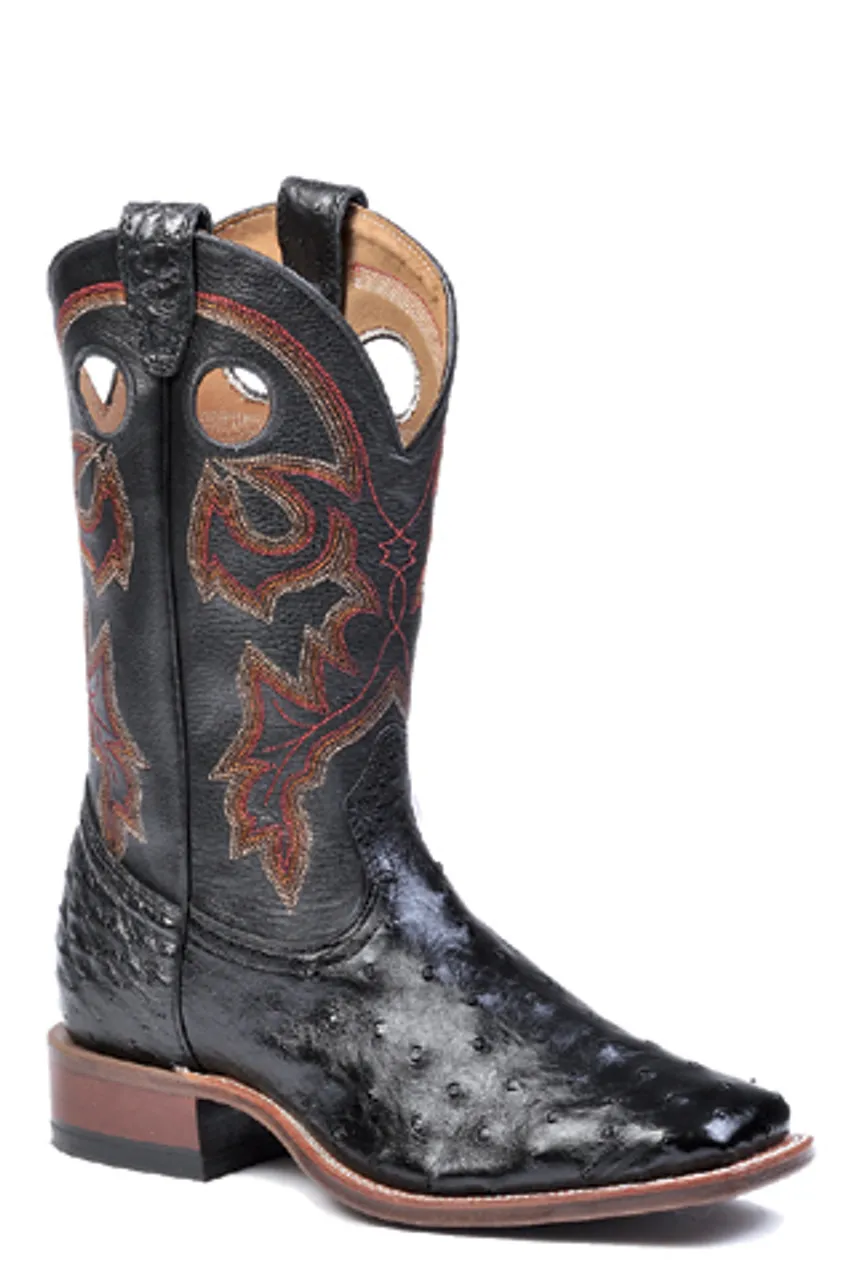 Boulet Mens Western Boots Smooth Black Ostrich Boots 4505