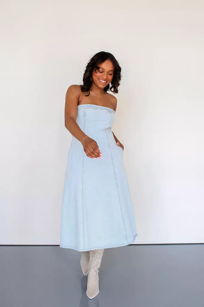 Brooklyn Strapless Denim Midi Dress