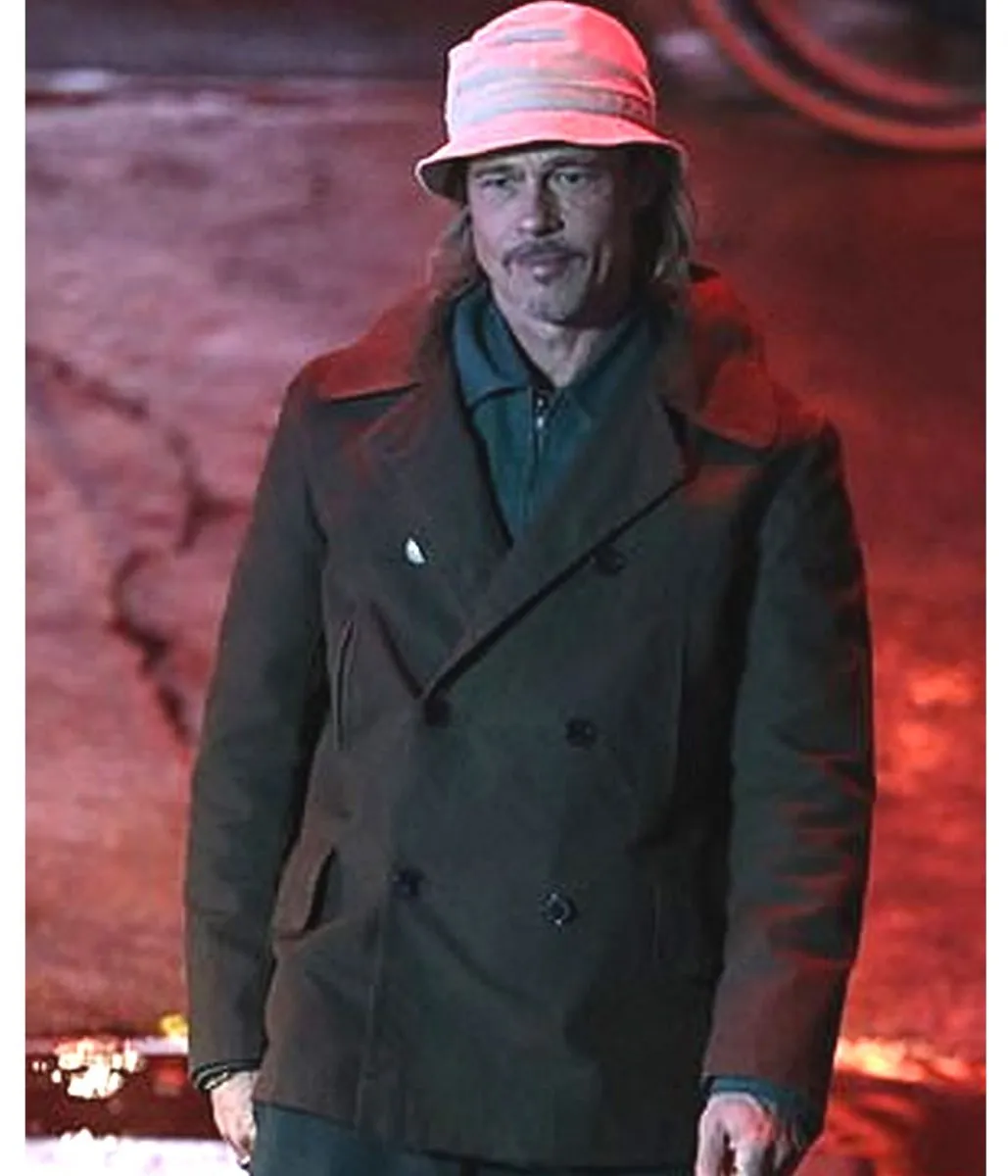 Bullet Train Brad Pitt Black Peacoat