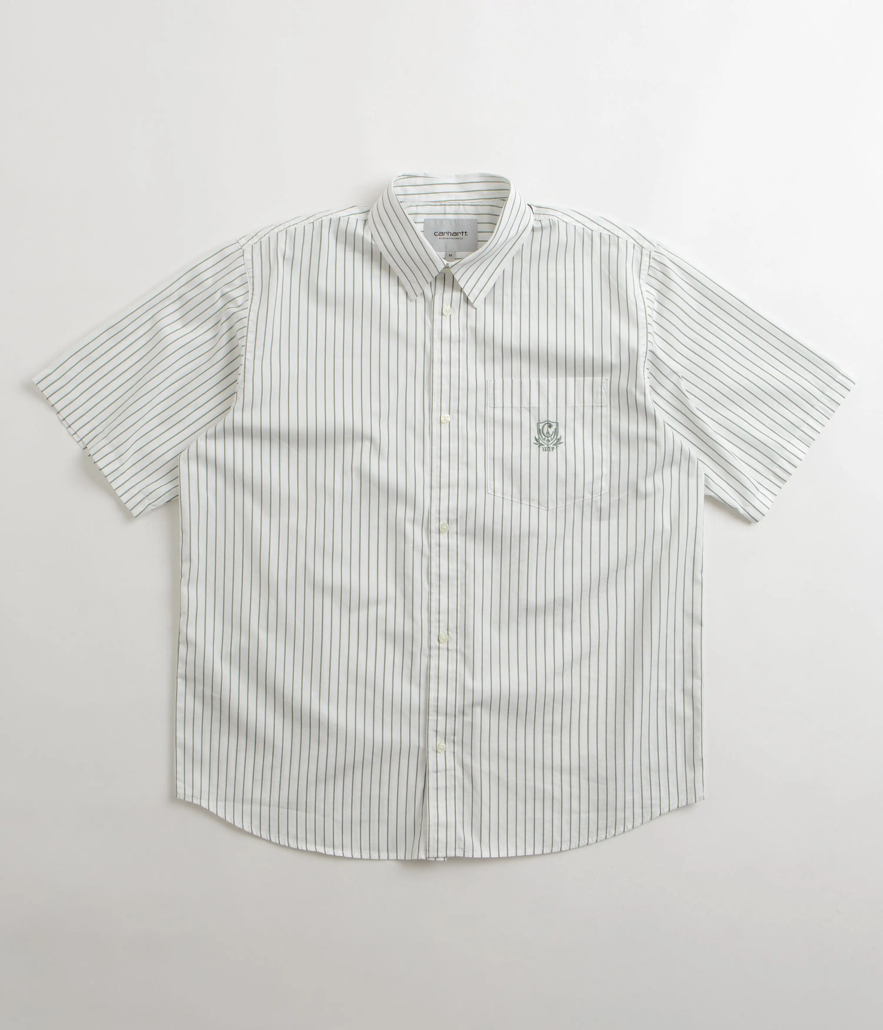 Carhartt Linus Stripe Poplin Short Sleeve Shirt - Park / White