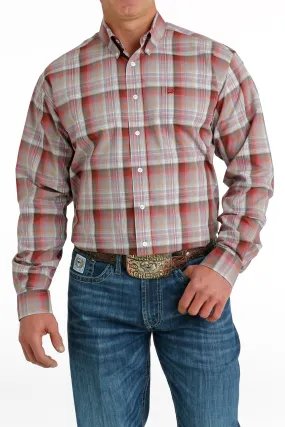 Cinch Mens Plaid Button Down Shirt - Red/Khaki/Brown - MTW1105652