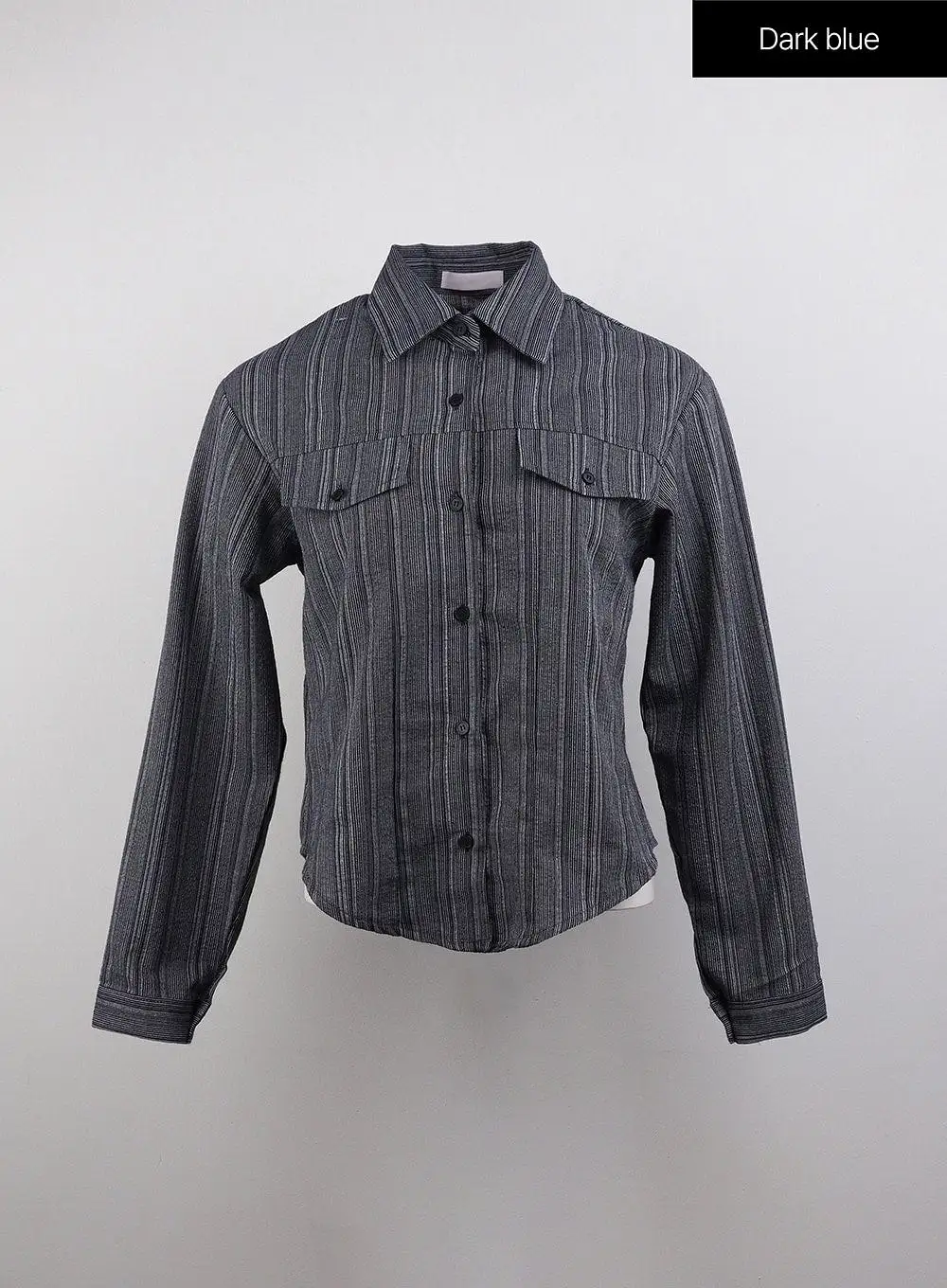 Collar Stripe Button Long Sleeve Shirt CJ411