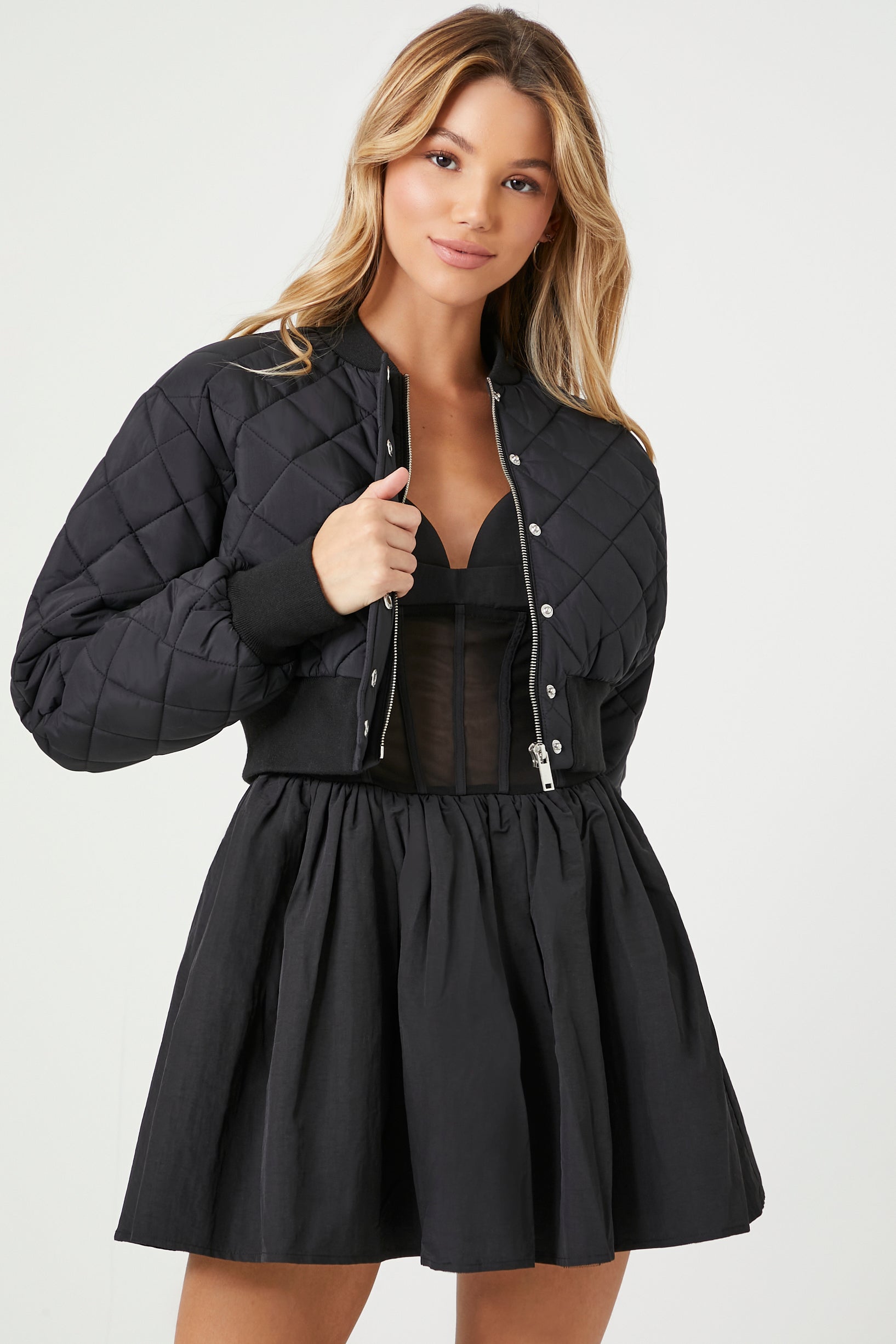 Cropped Quilted Bomber Jacket