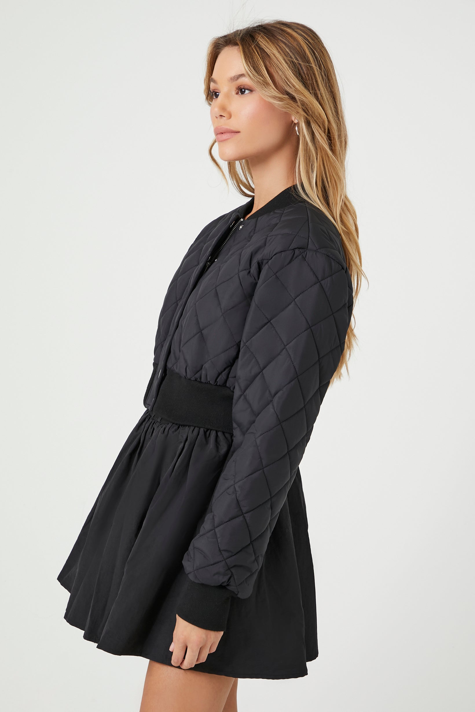 Cropped Quilted Bomber Jacket