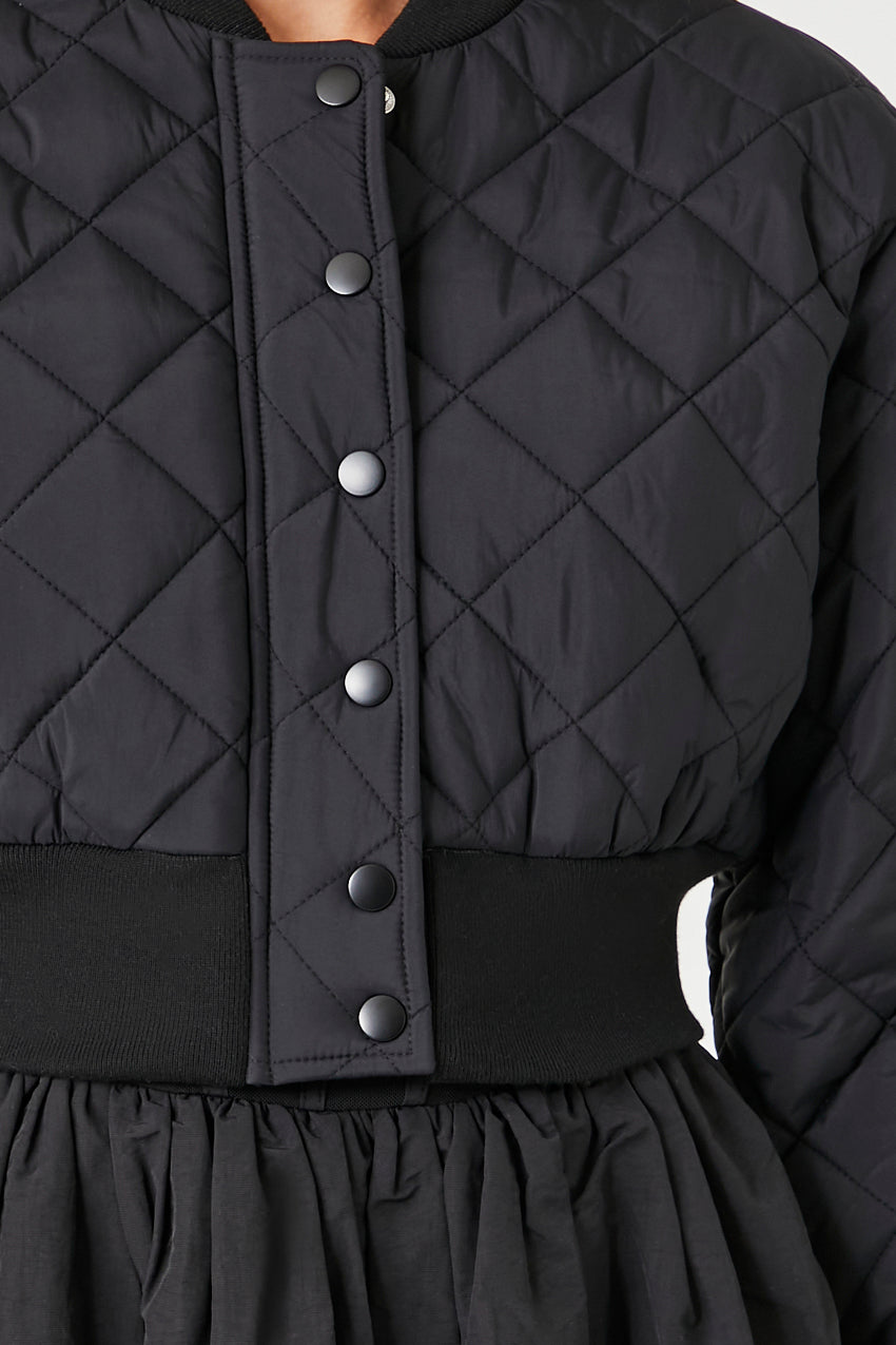 Cropped Quilted Bomber Jacket