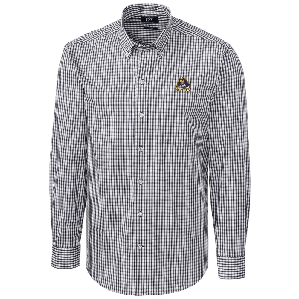 Cutter & Buck ECU Pirates Charcoal Big & Tall Stretch Gingham Long Sleeve Button Down Shirt