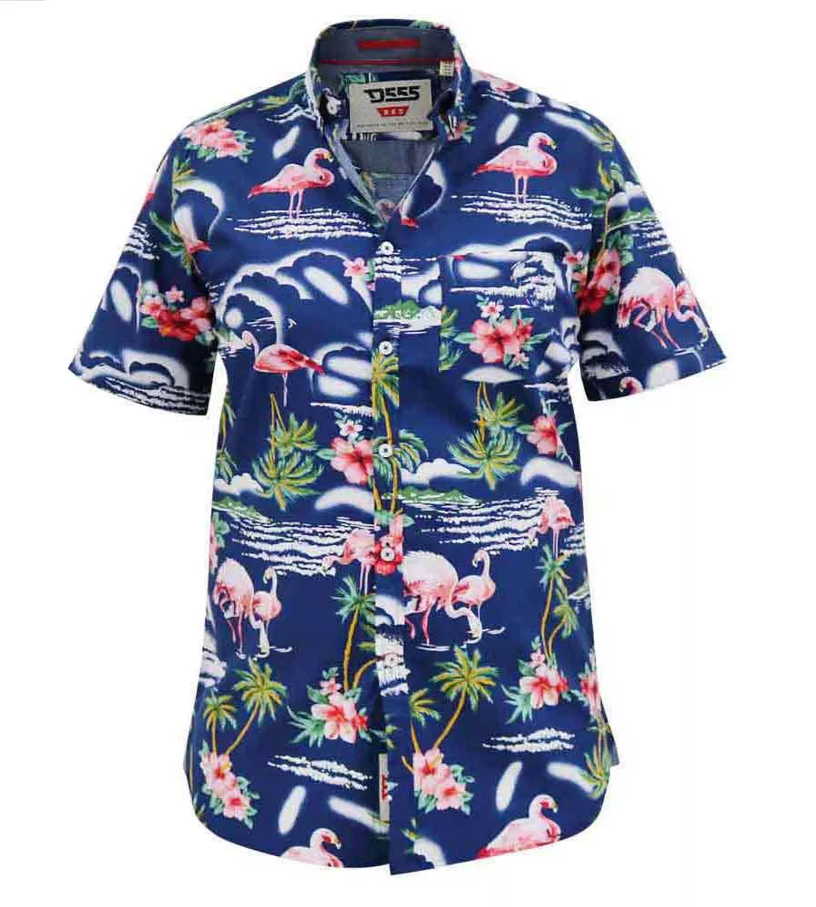 D555 Big Mens Flamingo Hawaiian Print Short Sleeve Shirt (DURHAM)