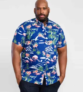 D555 Big Mens Flamingo Hawaiian Print Short Sleeve Shirt (DURHAM)