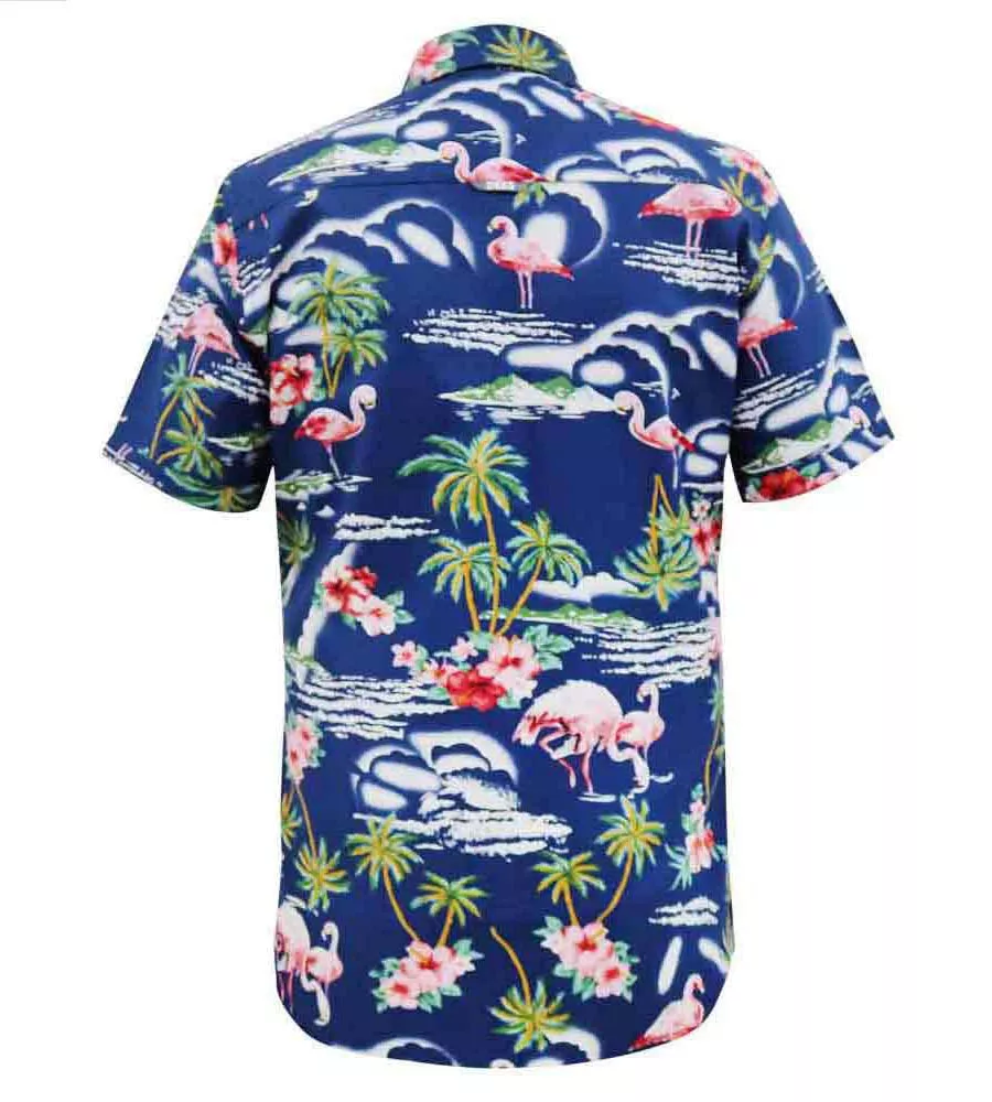 D555 Big Mens Flamingo Hawaiian Print Short Sleeve Shirt (DURHAM)