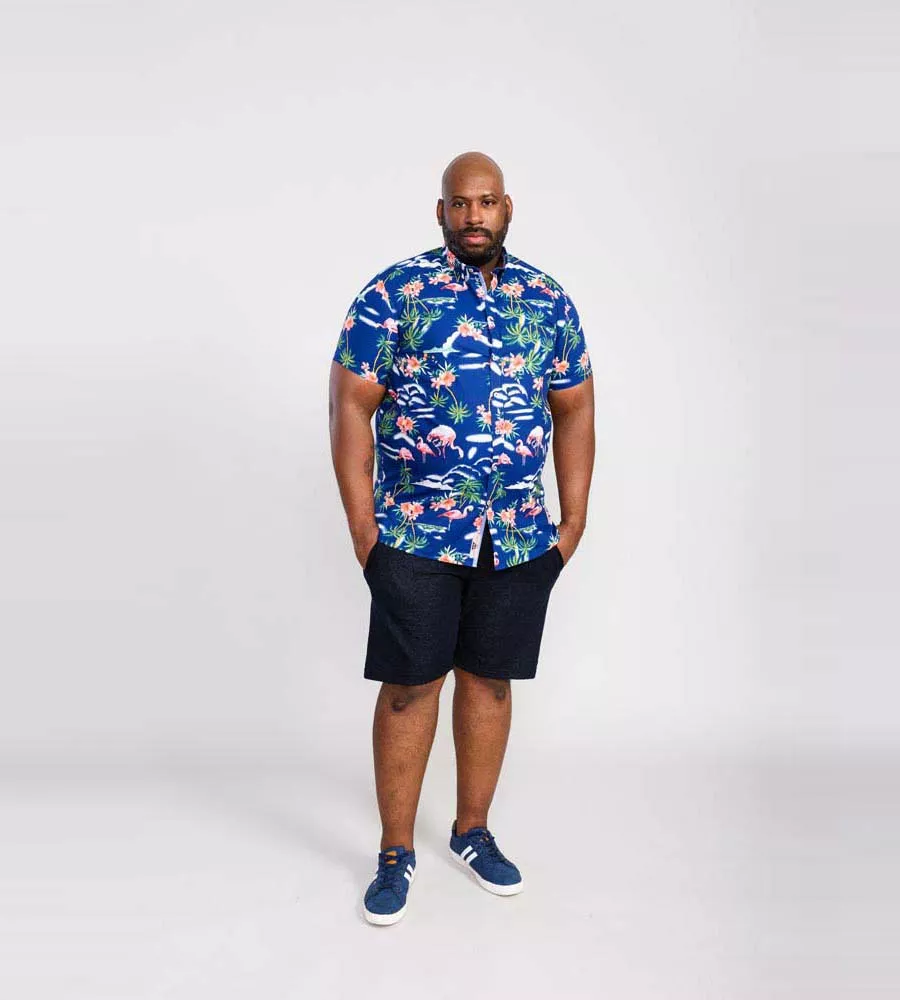 D555 Big Mens Flamingo Hawaiian Print Short Sleeve Shirt (DURHAM)