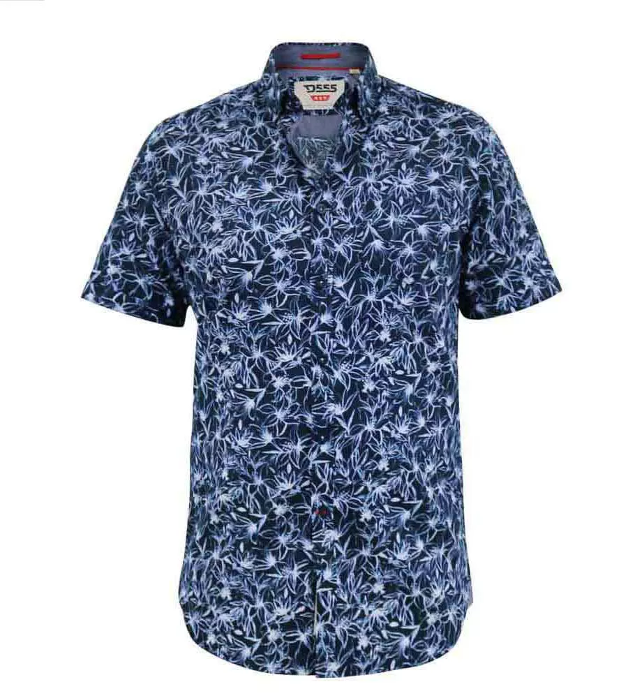 D555 Big Mens Navy Short Sleeve Shirt With Floral Print (PADBURY)