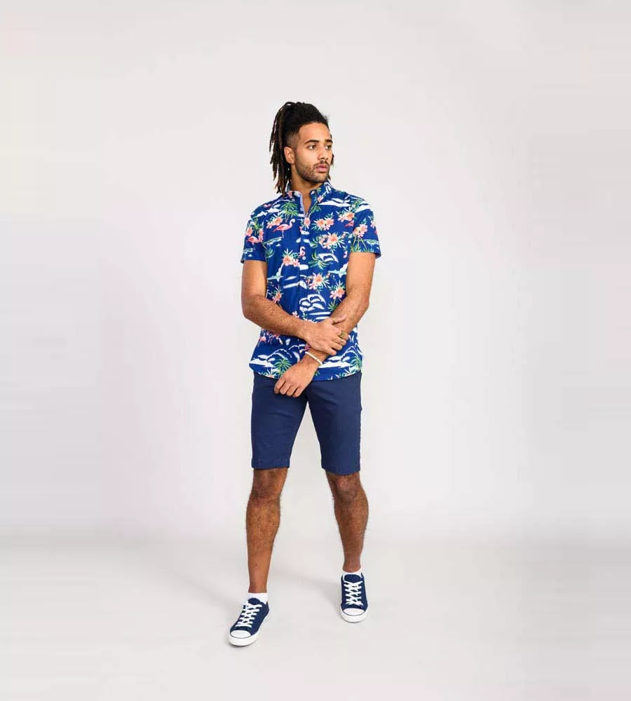 D555 Mens Flamingo Hawaiian Print Short Sleeve Shirt (DURHAM)