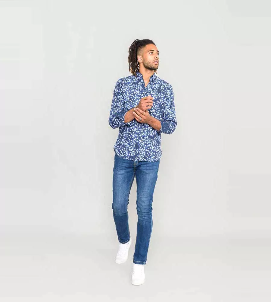 D555 Mens Long Sleeve Shirt With All Over Print (HARROW)