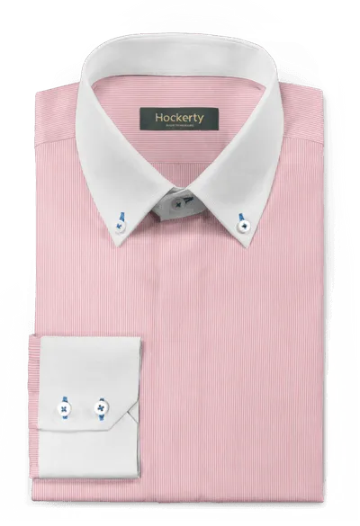 Easy-iron light pink hairline stripe cotton button down Shirt with hidden buttons