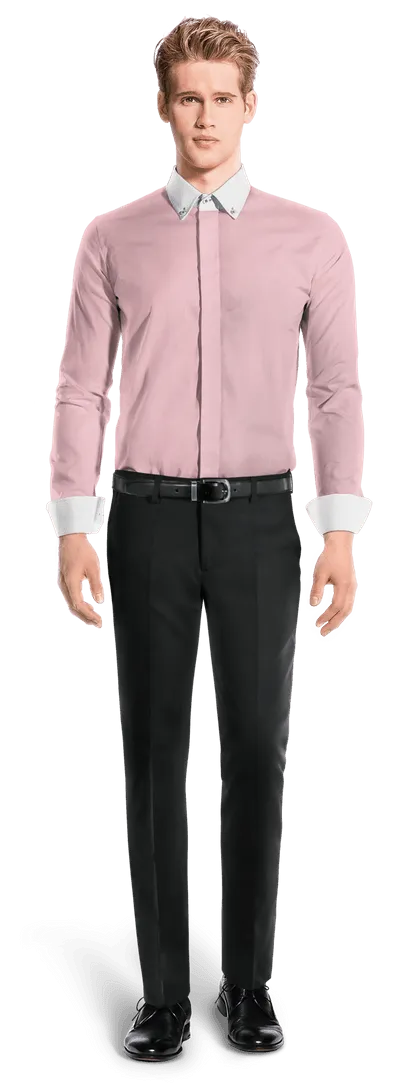 Easy-iron light pink hairline stripe cotton button down Shirt with hidden buttons