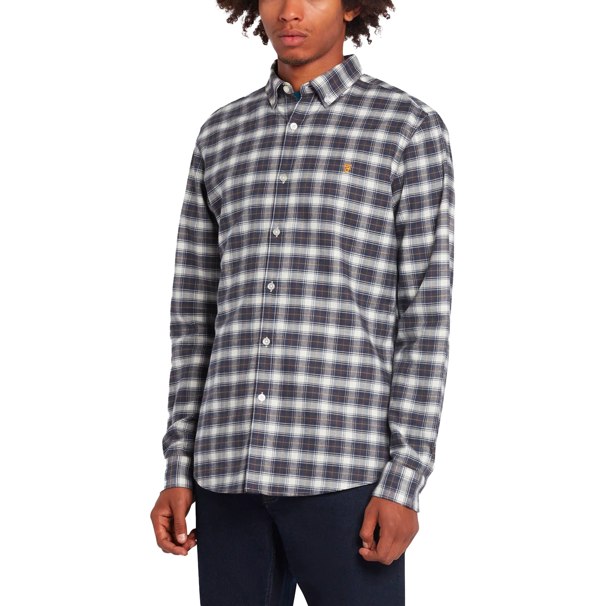 Farah Fraser Check Long Sleeve Shirt - Navy / Cream