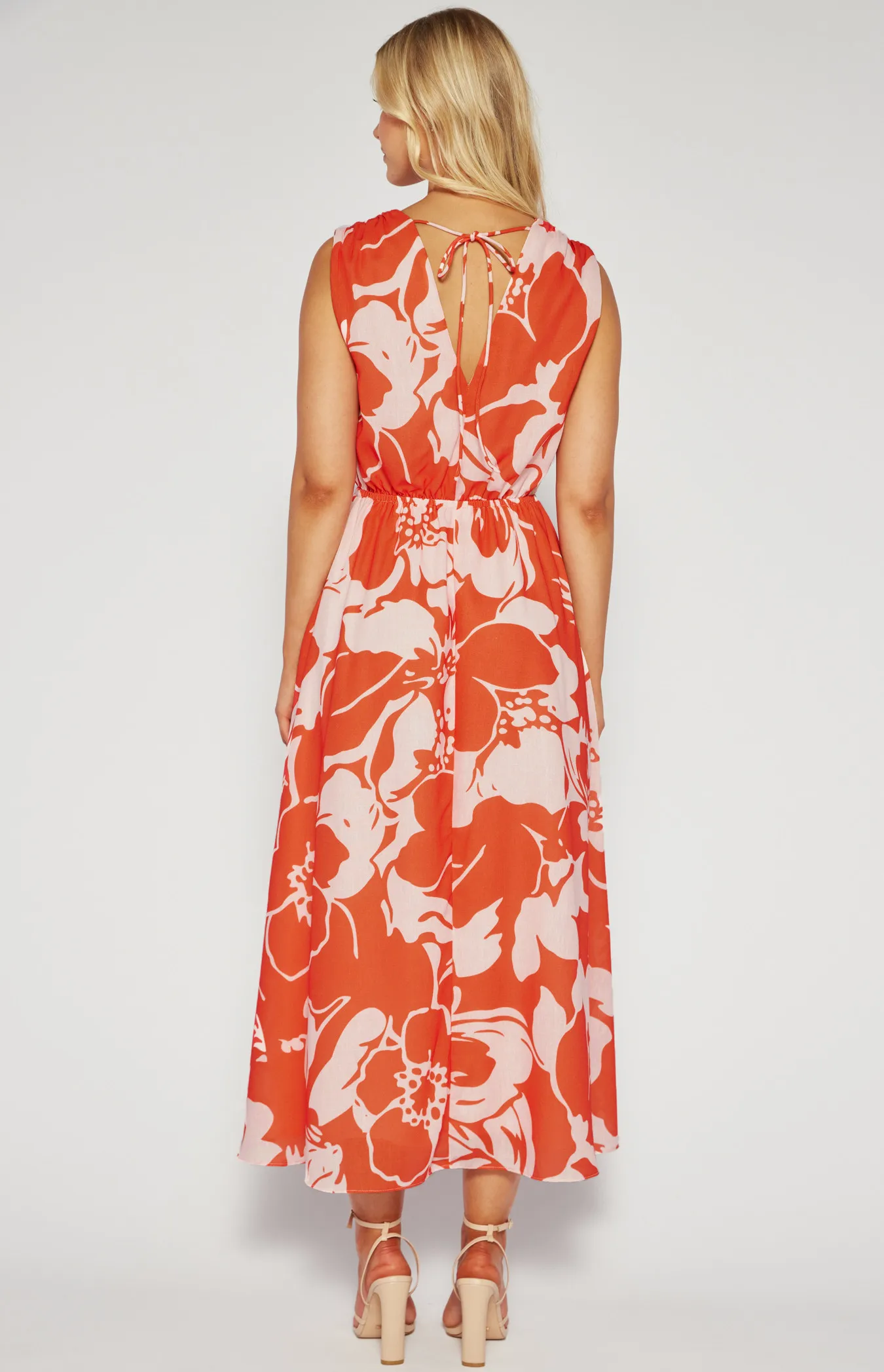 Faux Linen Printed Maxi Dress with Elastic Waist (SDR1538B)