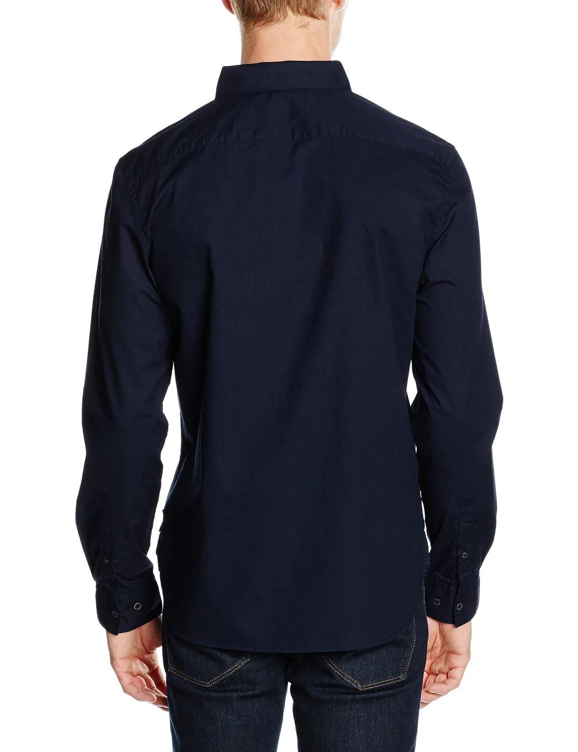 French Connection Plain Long Sleeve Marine Blue Shirt