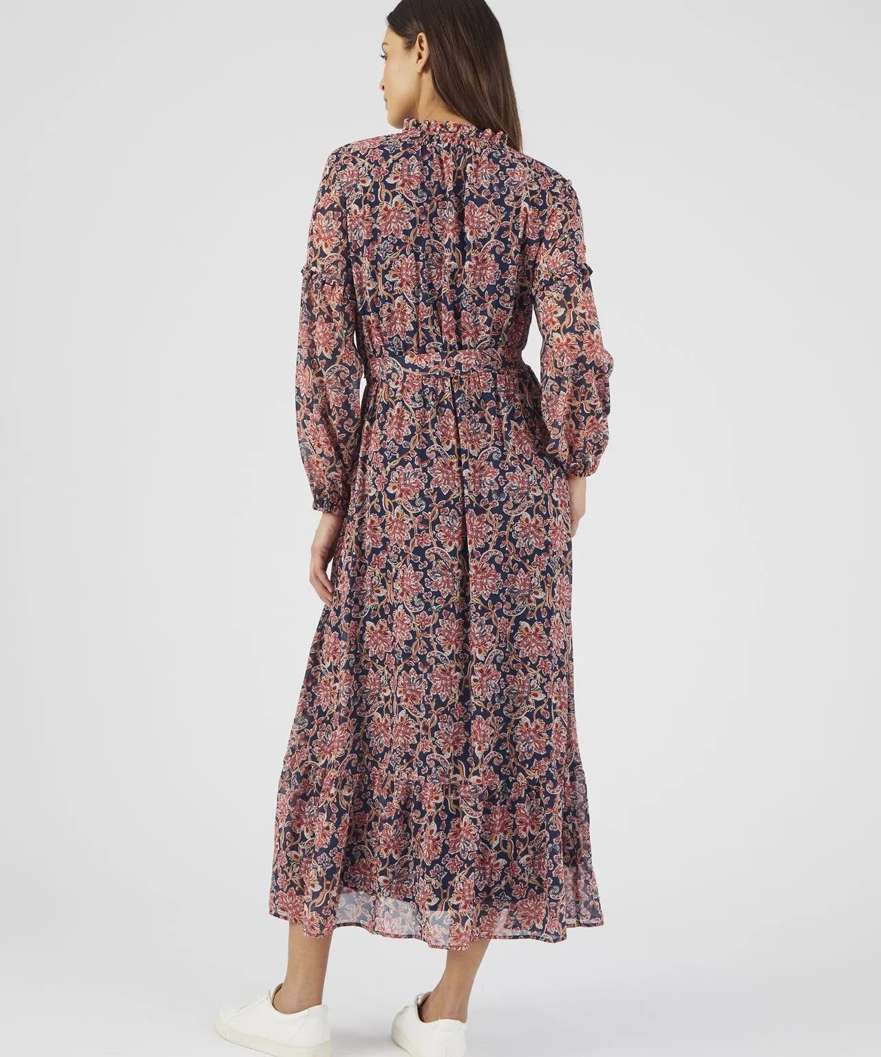 Frill Neck Long Sleeved Print Dress