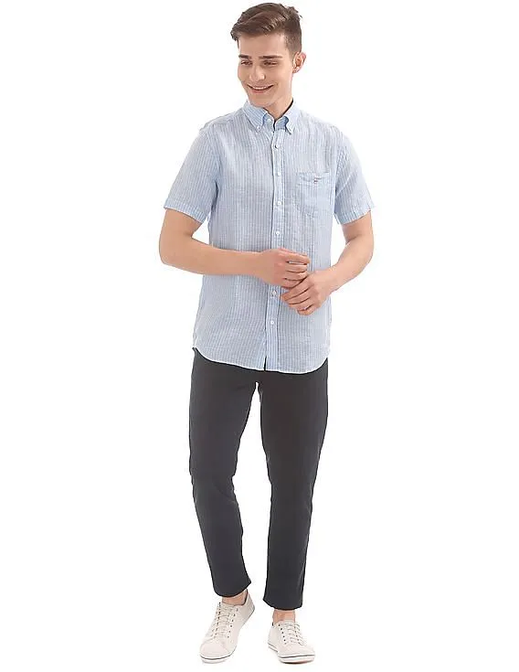 Gant The Linen Pinstripe Regular Short Sleeve Button Down Shirt