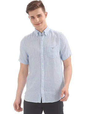 Gant The Linen Pinstripe Regular Short Sleeve Button Down Shirt