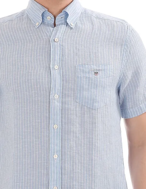 Gant The Linen Pinstripe Regular Short Sleeve Button Down Shirt