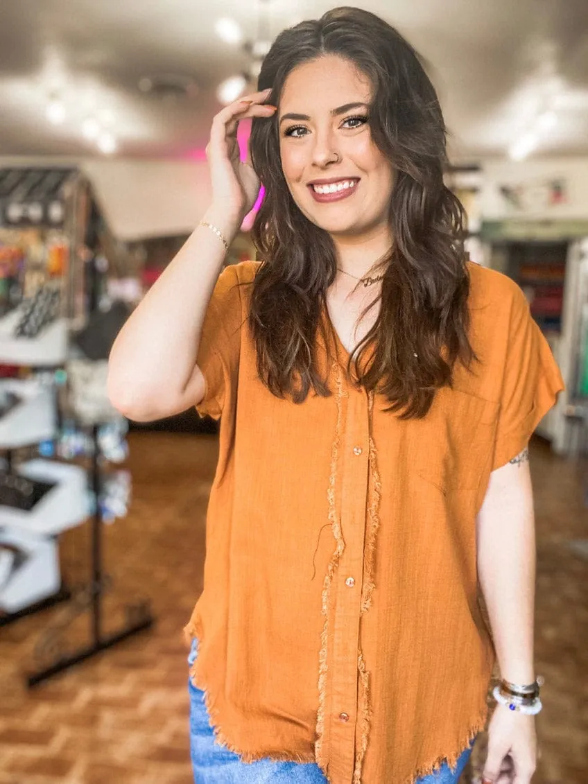 Gidget Short Sleeve Top- Caramel