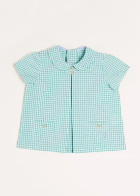 Gingham Peter Pan Collar Short Sleeve Shirt in Green (12mths-3yrs)