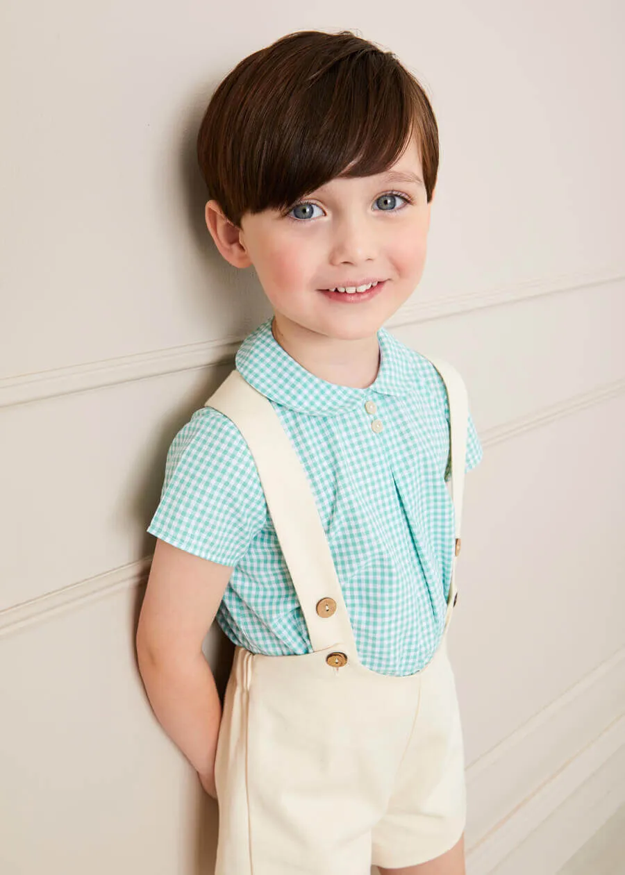 Gingham Peter Pan Collar Short Sleeve Shirt in Green (12mths-3yrs)