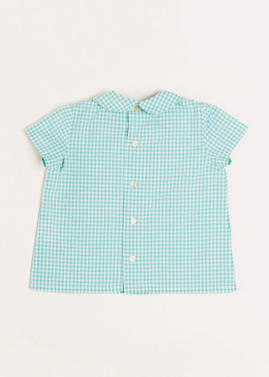 Gingham Peter Pan Collar Short Sleeve Shirt in Green (12mths-3yrs)