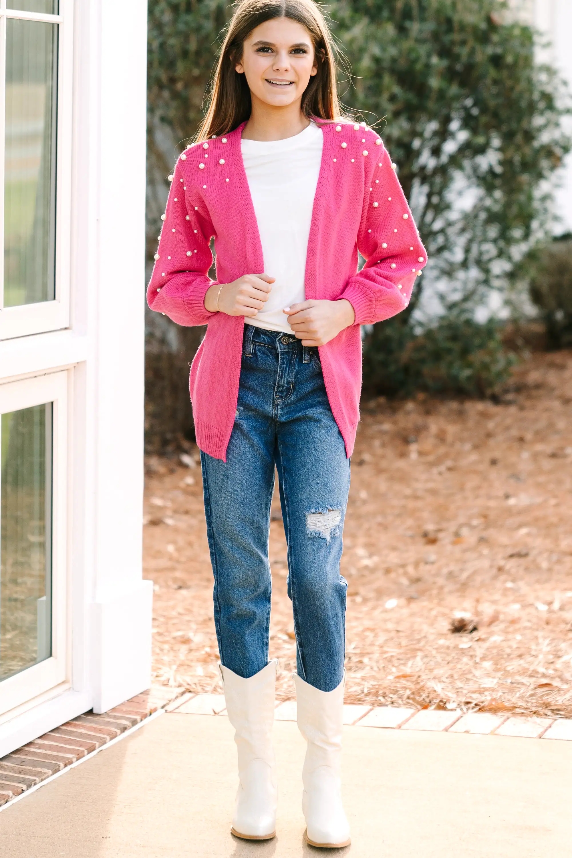 Girls: Get Going Fuchsia Pink Embellished Cardigan