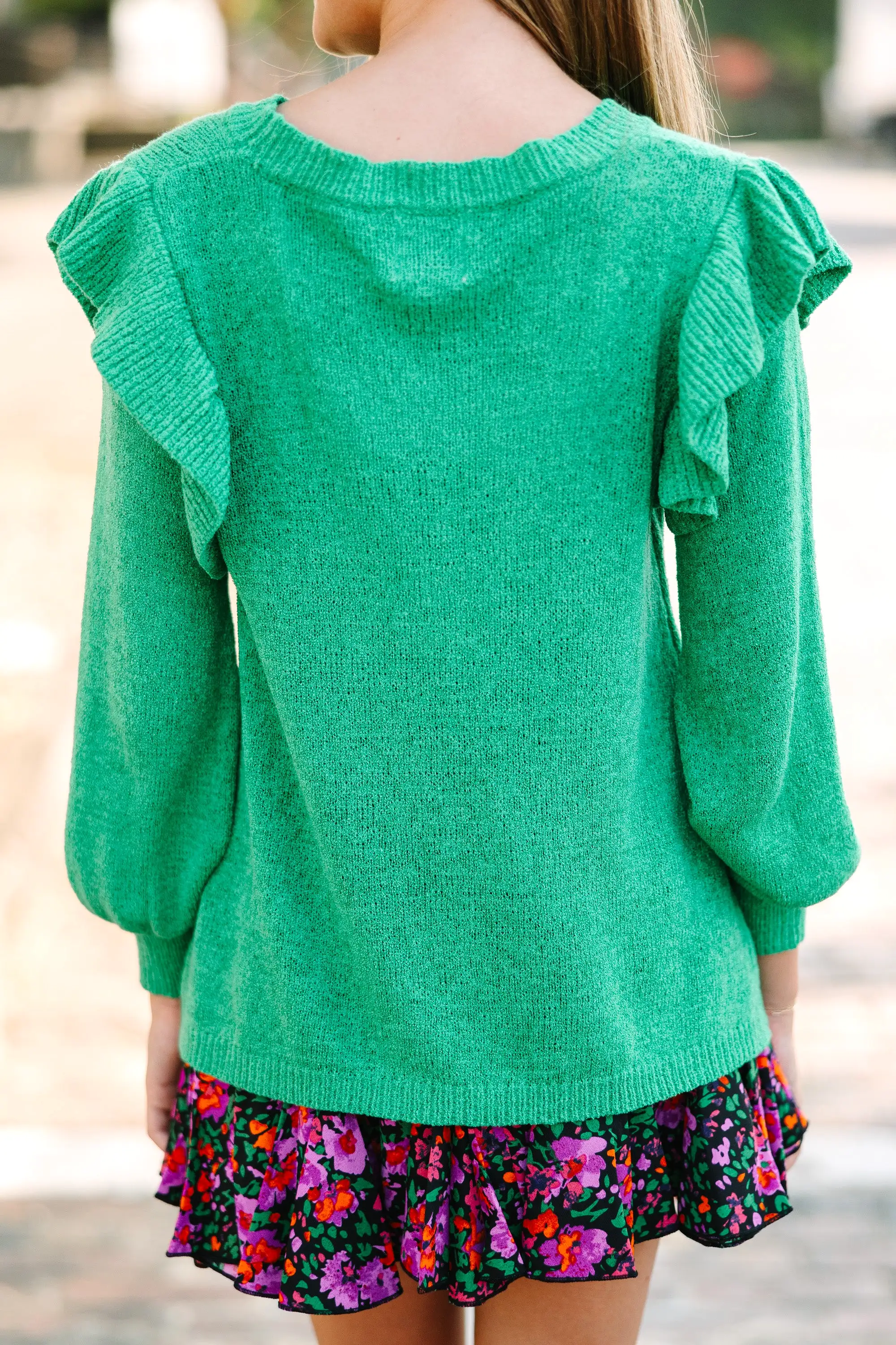 Girls: Give Me A Call Emerald Green Ruffled Blouse